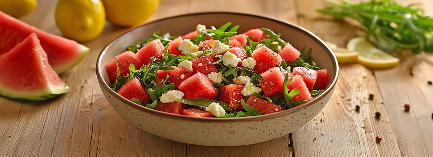 Wassermelonensalat_header Refreshing watermelon salad with feta and mint – a light and healthy summer dish.