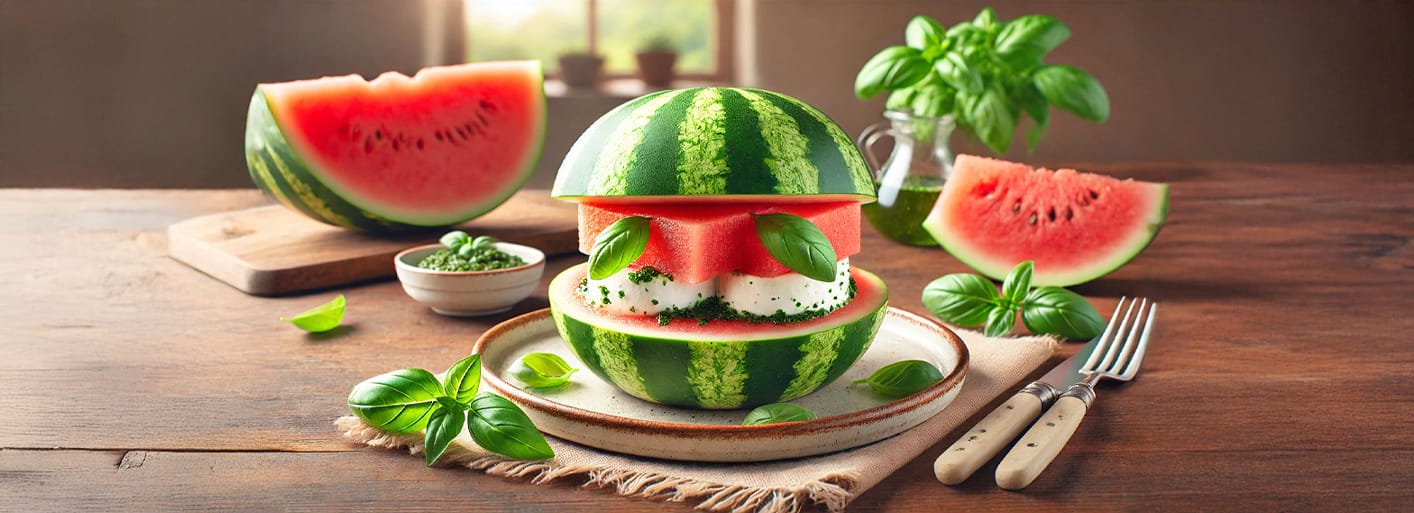 Refreshing watermelon sandwich with fresh fruit layers.